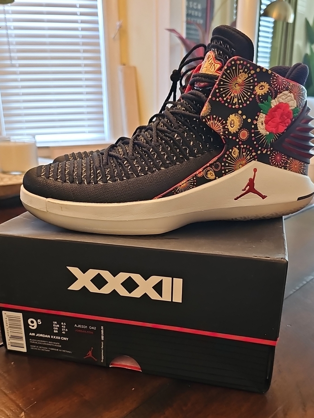 LIMITED EDITION Jordan XXXII 2018 Chinese New Year Floral Black & Red Sneakers